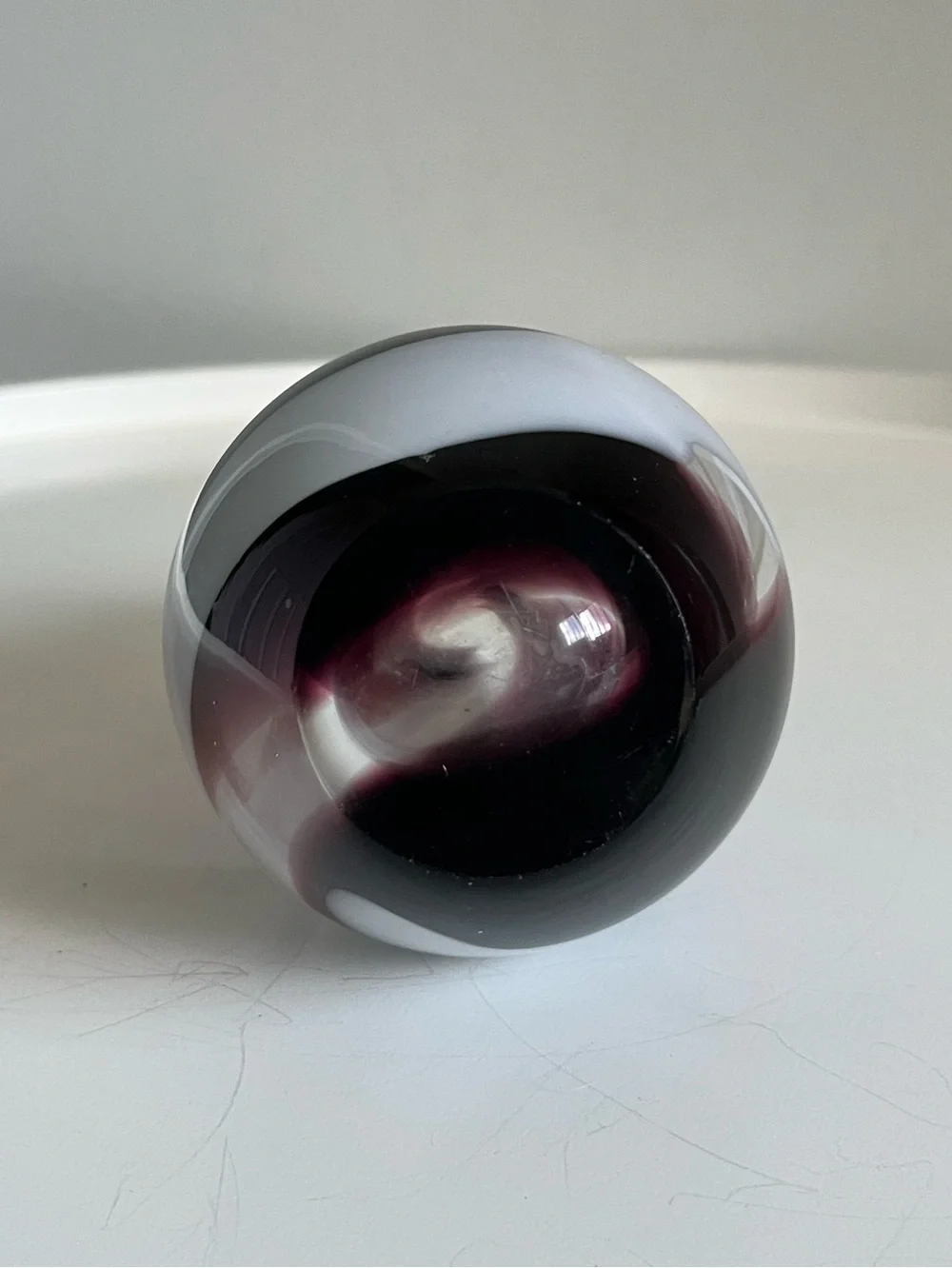 Vintage Hand-Blown Art Glass Bud Vase Amethyst Purple With Striking White Swirl